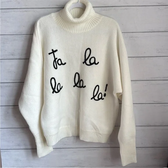 GILLI The Fa La La White & Black Turtleneck Sweater - Picture 2 of 8